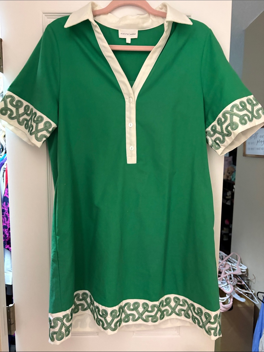 ENTRO Green Polo Tunic with White Trim SIZE M